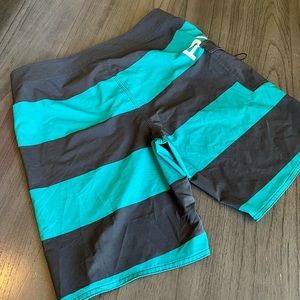 RVCA Board-shorts / Swim-trunks. Size 30 Men. Black & teal stripes.
